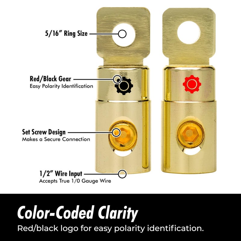 InstallGear 1/0 AWG Gauge Gold Ring Set Screw Battery Ring Terminals - 1/0 Gauge Wire Connector - 1/0 Ring Terminal (4 Pack) - Image 5